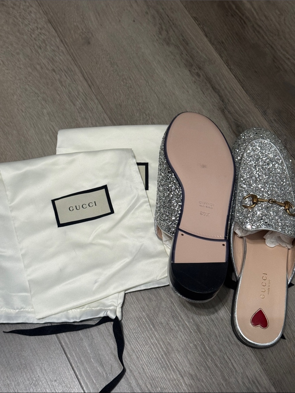 Gucci Silver Glitter Horsebit Mules - Picture 4 of 7